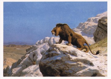  Gerome Painting - lion on rock Jean Leon Gerome Arabs